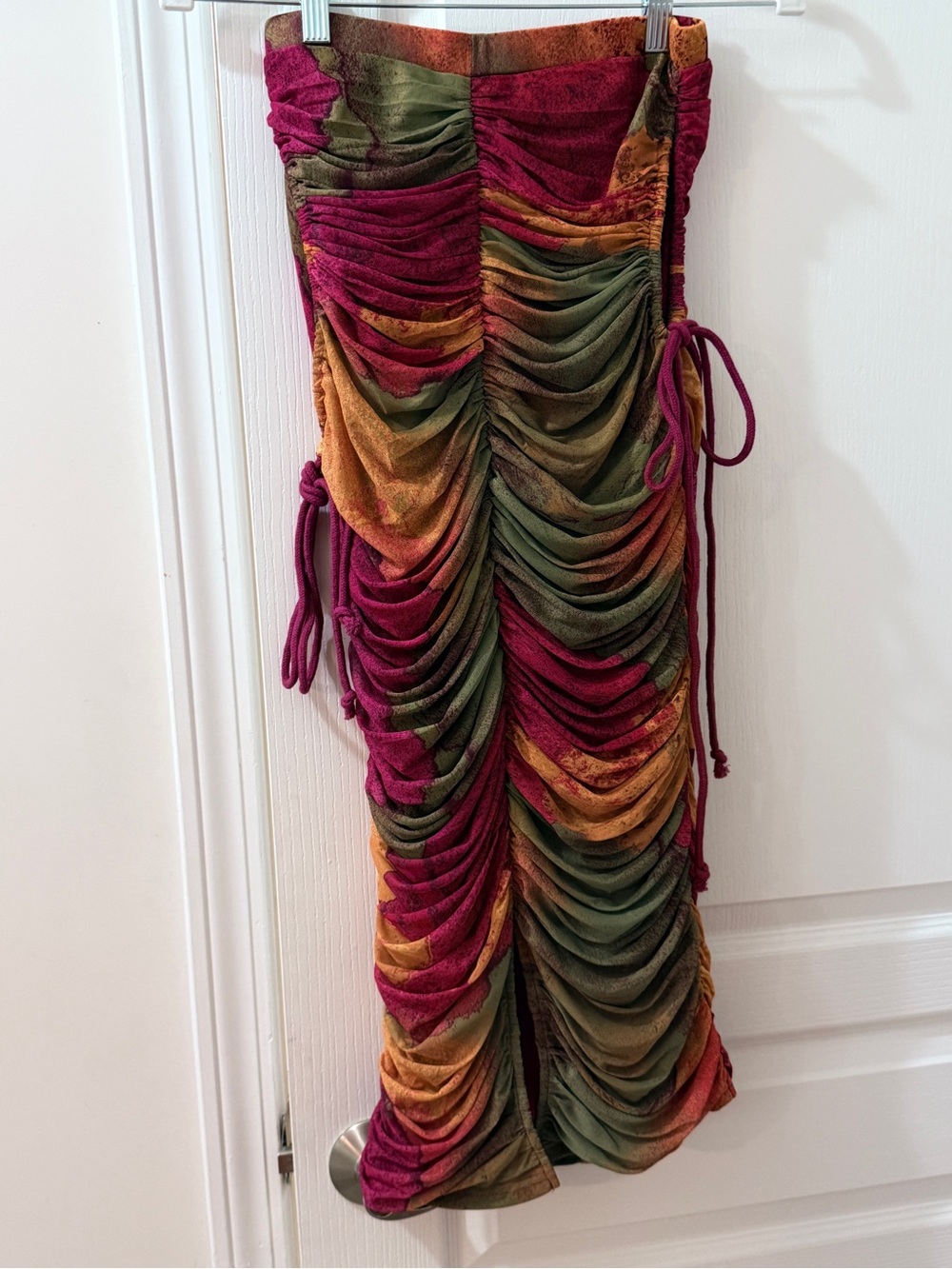 NWT Andrea Iyamah Taka Ruched Mesh Midi Skirt ERO-II Print Red Orange Size Small - Picture 7 of 12